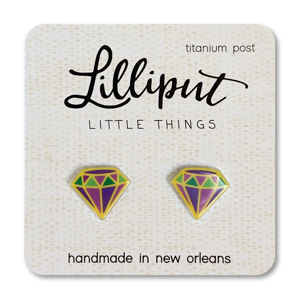 Mardi Gras Diamond Stud Earrings Handmade in New Orleans · Hypoallergenic Posts